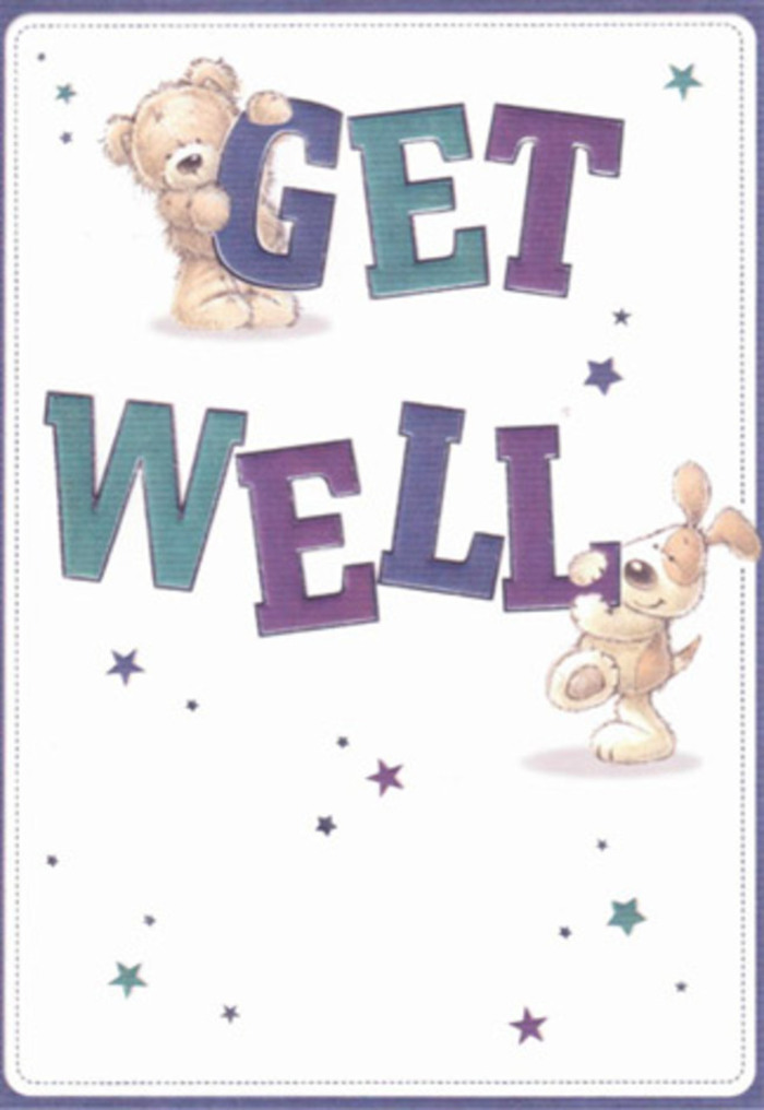 Capturing the essence of gentle encouragement, this get well card showcases two friendly characters-a lovable bear and a spirited puppy-delicately drawn to evoke comfort and affection. Playful stars scatter joy throughout the scene, just as petals might flutter across a freshly crafted bouquet from a favourite Wallington florist. The confident, oversized typography, filled with gradient purples and soothing aquas, roots the artwork in a sense of shared reassurance and hope, familiar to anyone receiving a locally delivered arrangement. The tactile illustration brings out the plush softness of the bear and the puppy's silky ears, awakening sensory memories not unlike feeling the textures of lilies and roses in your hands. The pristine background enhances the card's inviting lightness, mirroring clear days over Beddington Park. Imagining this card sent together with a fragrant bouquet from a trusted Wallington flower shop, the gesture becomes even more radiant-a pairing that speaks volumes of care and positivity to anyone needing a lift.